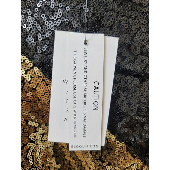 ELOQUII Bodycone Dress Women's Size 28 Black Gold 100% Polyester Long Sleeves - Picture 11 of 16